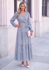 PRETTYGARDEN Womens Long Sleeve Boho Floral Wrap Maxi Dress  Fall Wedding Guest Dresses 2026, Chiffon Flowy Long Dresses, Casual Tie Waist V Neck Dress, Modest A Line Ruffle Tiered Dress