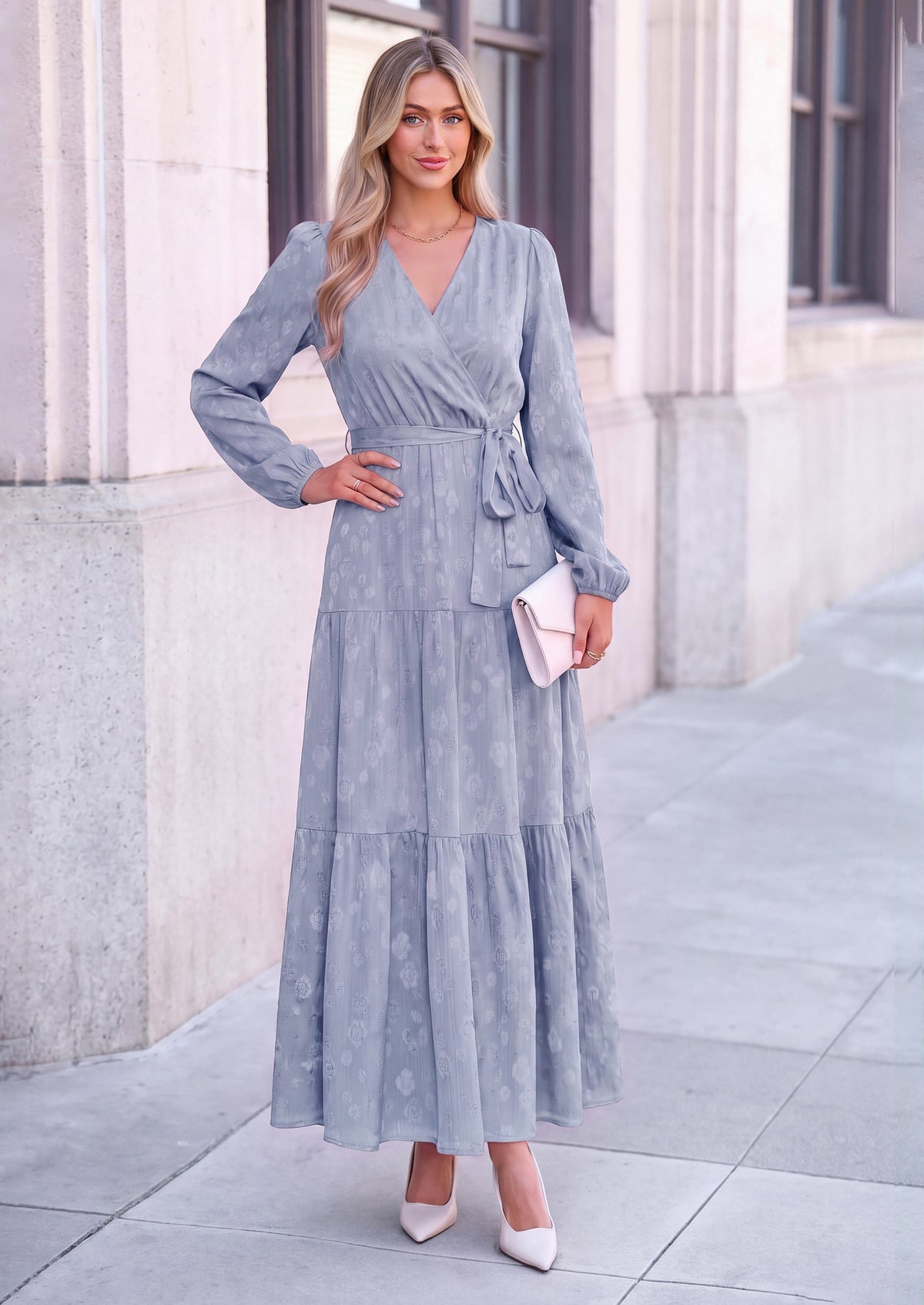 PRETTYGARDEN Womens Long Sleeve Boho Floral Wrap Maxi Dress  Fall Wedding Guest Dresses 2026, Chiffon Flowy Long Dresses, Casual Tie Waist V Neck Dress, Modest A Line Ruffle Tiered Dress