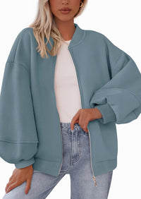 KIRUNDO Oversized Sweatshirt for Women Zip Up Bomber Jacket Fall Fashion Casual Long Sleeve Outerwear Winter Outfits PRETTYGARDEN