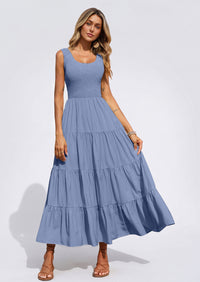 PRETTYGARDEN Women's 2026 Casual Loose Plain Maxi Sundress Smocked Tank Dress Sleeveless Summer Beach Tiered Long Dresses