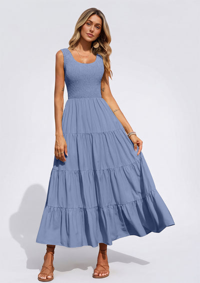 PRETTYGARDEN Women's 2026 Casual Loose Plain Maxi Sundress Smocked Tank Dress Sleeveless Summer Beach Tiered Long Dresses