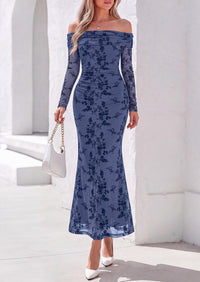 PRETTYGARDEN Womens Off Shoulder Floral Maxi Wedding Guest Dress  Mesh Slim Fit,Elegant Bodycon,Formal Party Cocktail Dress,Bridal Shower Baby Shower,Date Night Outfits,Vacation Long Dresses