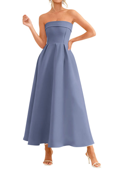 PRETTYGARDEN Cocktail Dresses for Women Summer Formal Elegant Tube Top Strapless Spring Wedding Guest Party Midi Dress PRETTYGARDEN