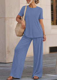 PRETTYGARDEN Summer Lounge Sets for Women 2 Piece Short Sleeve Crewneck Cute Tops and Wide Leg Pants with Pockets Pj Set PRETTYGARDEN