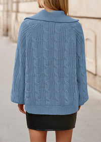 BTFBM Sweaters for Women Fall Fashion Loose Quarter Zip Pullover Collared Long Sleeve Cable Knit Winter Clothes