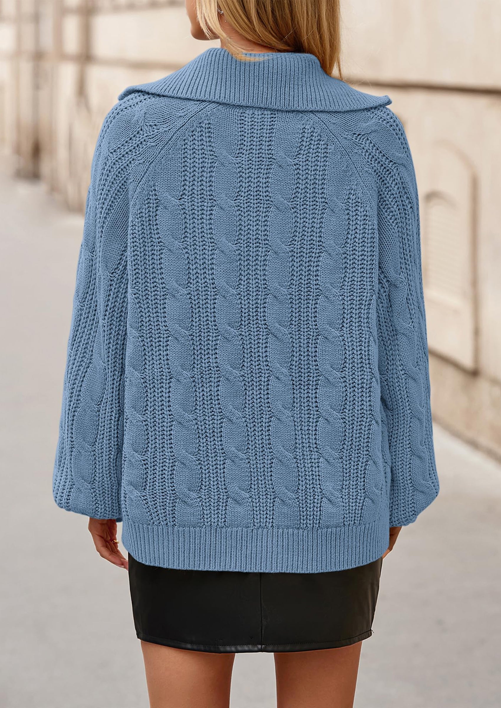 BTFBM Sweaters for Women Fall Fashion Loose Quarter Zip Pullover Collared Long Sleeve Cable Knit Winter Clothes