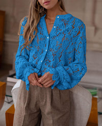PRETTYGARDEN Women's Dressy Casual Lace Blouse Long Sleeve Button Up Shirts Tops Spring Fall Fashion Clothes