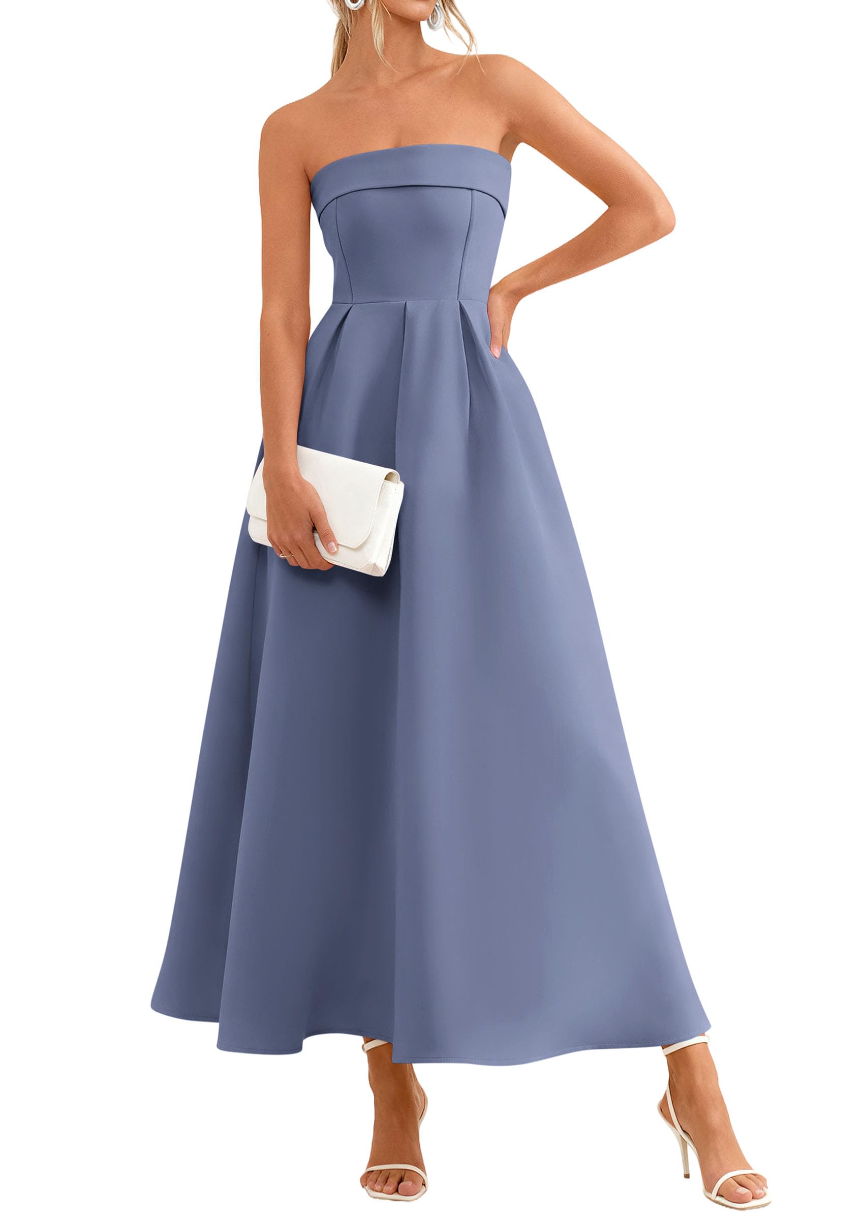 PRETTYGARDEN Cocktail Dresses for Women Summer Formal Elegant Tube Top Strapless Spring Wedding Guest Party Midi Dress PRETTYGARDEN