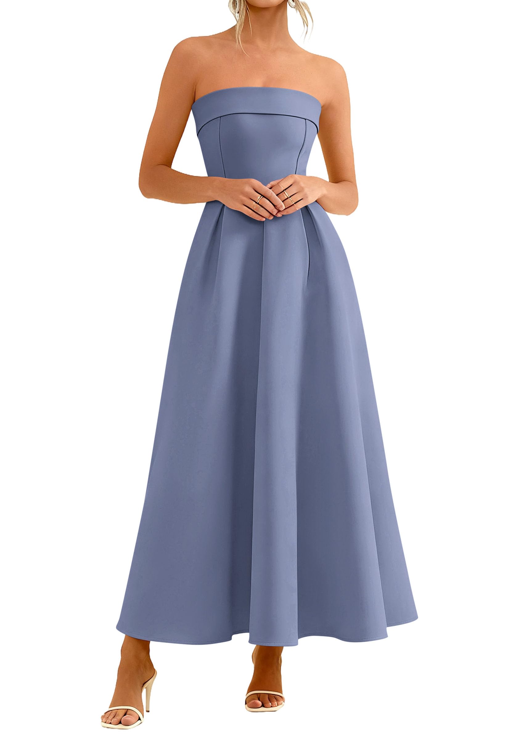 PRETTYGARDEN Cocktail Dresses for Women Summer Formal Elegant Tube Top Strapless Spring Wedding Guest Party Midi Dress PRETTYGARDEN