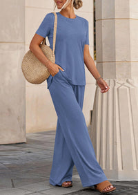 PRETTYGARDEN Summer Lounge Sets for Women 2 Piece Short Sleeve Crewneck Cute Tops and Wide Leg Pants with Pockets Pj Set PRETTYGARDEN