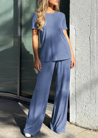 PRETTYGARDEN Summer Lounge Sets for Women 2 Piece Short Sleeve Crewneck Cute Tops and Wide Leg Pants with Pockets Pj Set PRETTYGARDEN