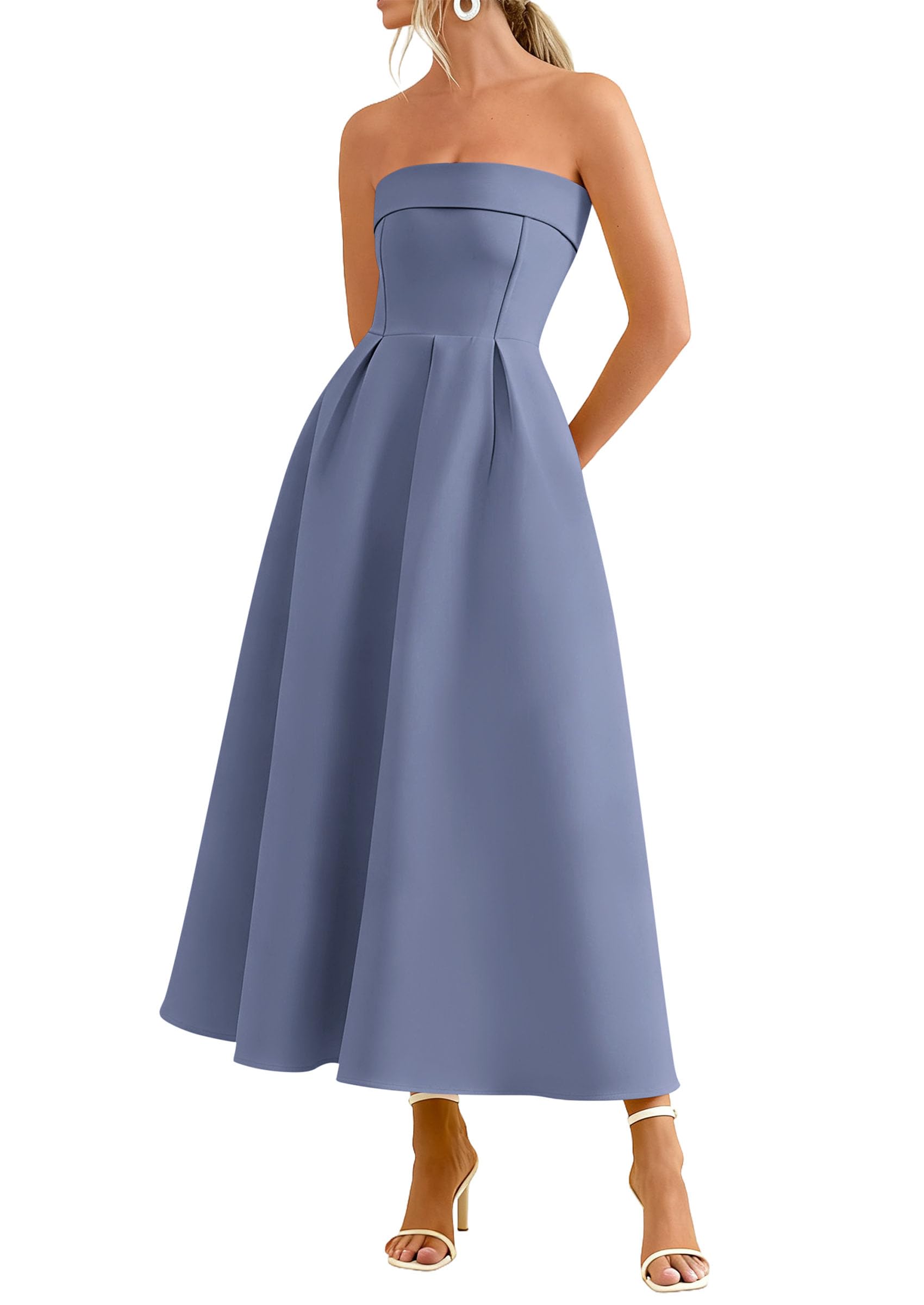 PRETTYGARDEN Cocktail Dresses for Women Summer Formal Elegant Tube Top Strapless Spring Wedding Guest Party Midi Dress PRETTYGARDEN