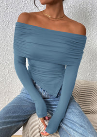 PRETTYGARDEN Women's Long Sleeve Shirts Off Shoulder Tops Going Out Slim Fitted Y2K Blouses Fall Fashion Clothes