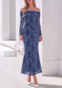 PRETTYGARDEN Womens Off Shoulder Floral Maxi Wedding Guest Dress  Mesh Slim Fit,Elegant Bodycon,Formal Party Cocktail Dress,Bridal Shower Baby Shower,Date Night Outfits,Vacation Long Dresses