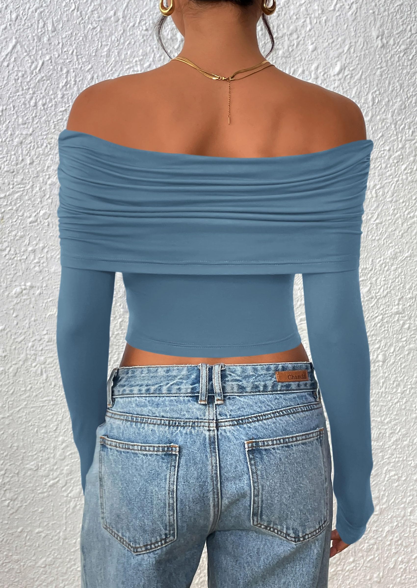 PRETTYGARDEN Women's Long Sleeve Shirts Off Shoulder Tops Going Out Slim Fitted Y2K Blouses Fall Fashion Clothes