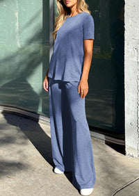 PRETTYGARDEN Summer Lounge Sets for Women 2 Piece Short Sleeve Crewneck Cute Tops and Wide Leg Pants with Pockets Pj Set PRETTYGARDEN