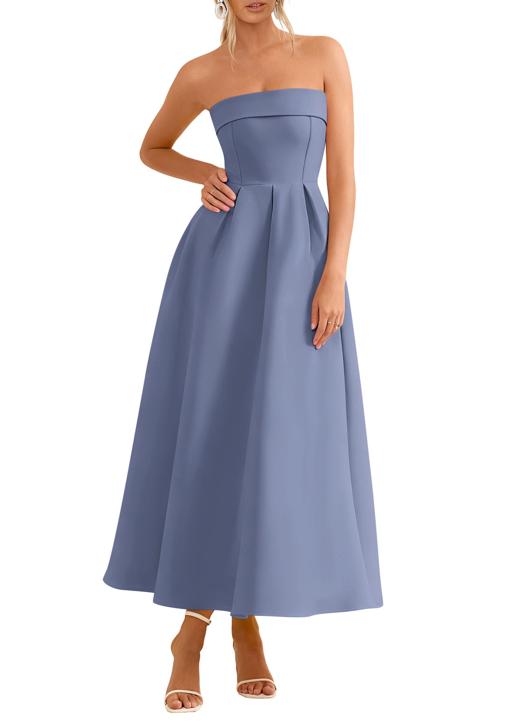 PRETTYGARDEN Cocktail Dresses for Women Summer Formal Elegant Tube Top Strapless Spring Wedding Guest Party Midi Dress PRETTYGARDEN