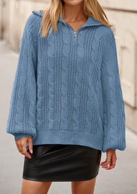 BTFBM Sweaters for Women Fall Fashion Loose Quarter Zip Pullover Collared Long Sleeve Cable Knit Winter Clothes