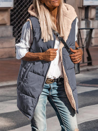 PRETTYGARDEN Womens Fall Reversible Vests Sleeveless Fleece Jacket Zip Up Hoodie Pockets Long Warm Winter Coat Outerwear