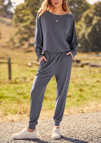 PRETTYGARDEN Women's Fall 2 Piece Lounge Set Long Sleeve Tops Ribbed Pants Spring Matching Sweatsuit Travel Outfits Clothes