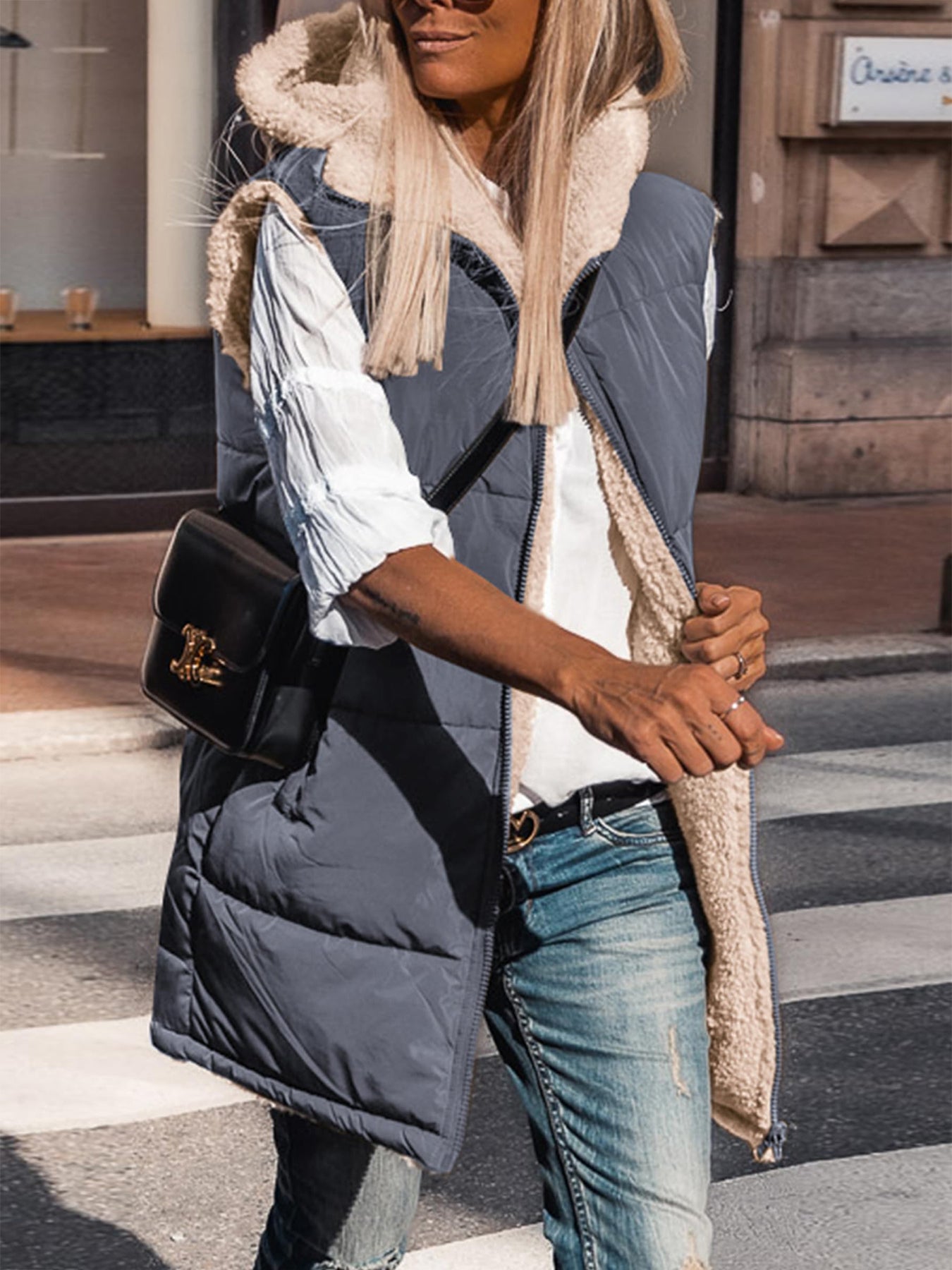 PRETTYGARDEN Womens Fall Reversible Vests Sleeveless Fleece Jacket Zip Up Hoodie Pockets Long Warm Winter Coat Outerwear