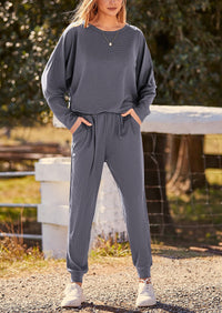 PRETTYGARDEN Women's Fall 2 Piece Lounge Set Long Sleeve Tops Ribbed Pants Spring Matching Sweatsuit Travel Outfits Clothes