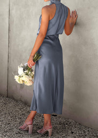 PRETTYGARDEN Women's Summer Satin Dress Elegant Sleeveless Mock Neck Cocktail Party Maxi Dresses