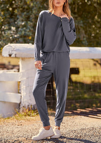 PRETTYGARDEN Women's Fall 2 Piece Lounge Set Long Sleeve Tops Ribbed Pants Spring Matching Sweatsuit Travel Outfits Clothes