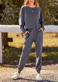 PRETTYGARDEN Women's Fall 2 Piece Lounge Set Long Sleeve Tops Ribbed Pants Spring Matching Sweatsuit Travel Outfits Clothes