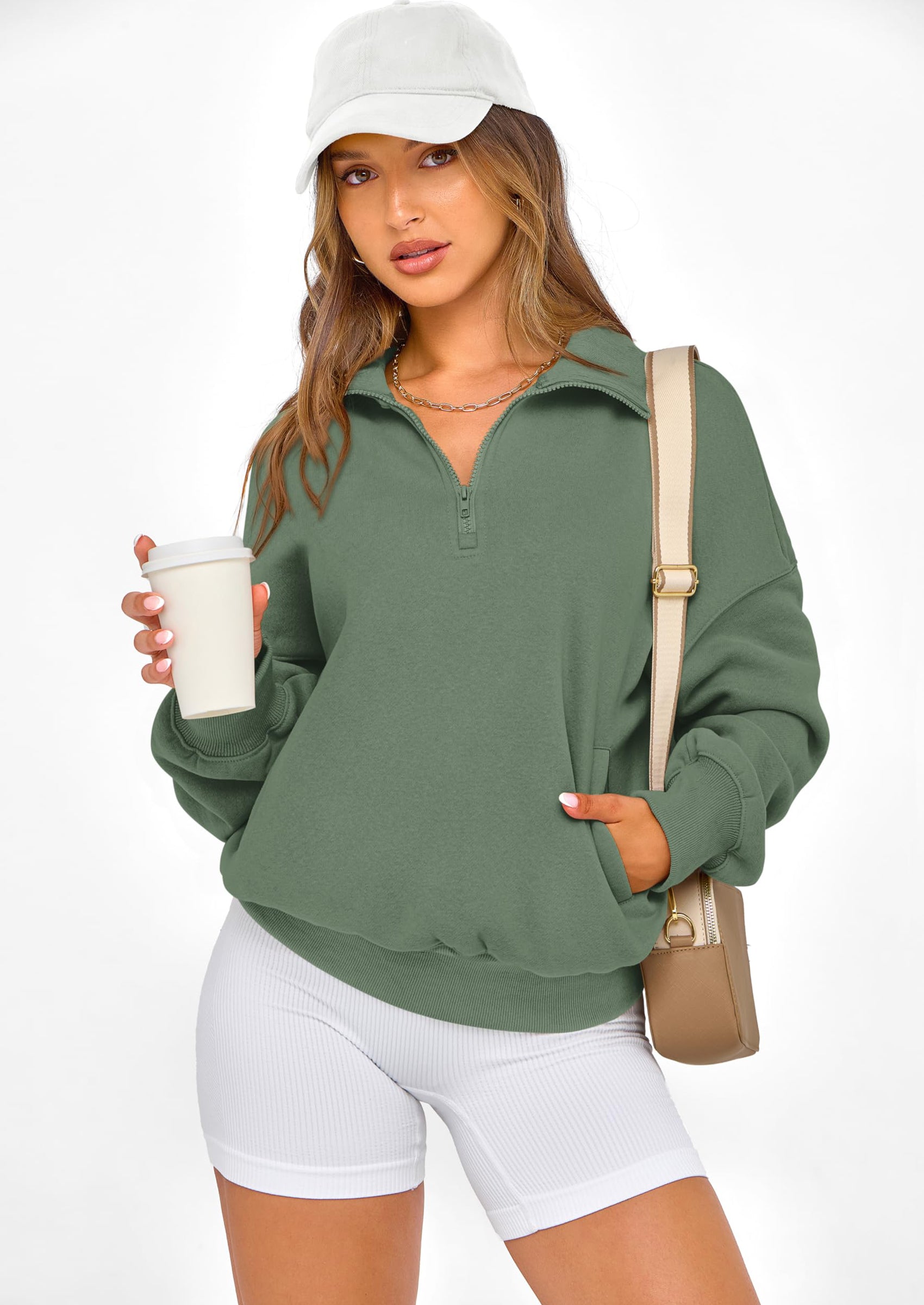 PRETTYGARDEN Womens Half Zip Oversized Sweatshirts Fleece Hoodies Trendy Long Sleeve Pullover Tops Y2k Spring Outfits