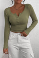 Long Sleeve Henley T Shirts Button Down Ribbed Knit Slim Fit Casual Basic Tops Blouse