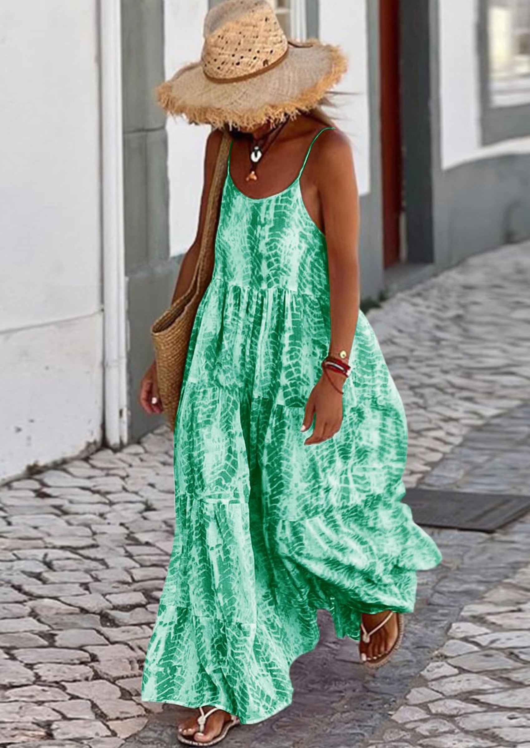 PRETTYGARDEN Women Summer Dresses Spaghetti Strap Scoop Neck Floral Maxi Dress Flowy Boho Long Sundress with Pockets