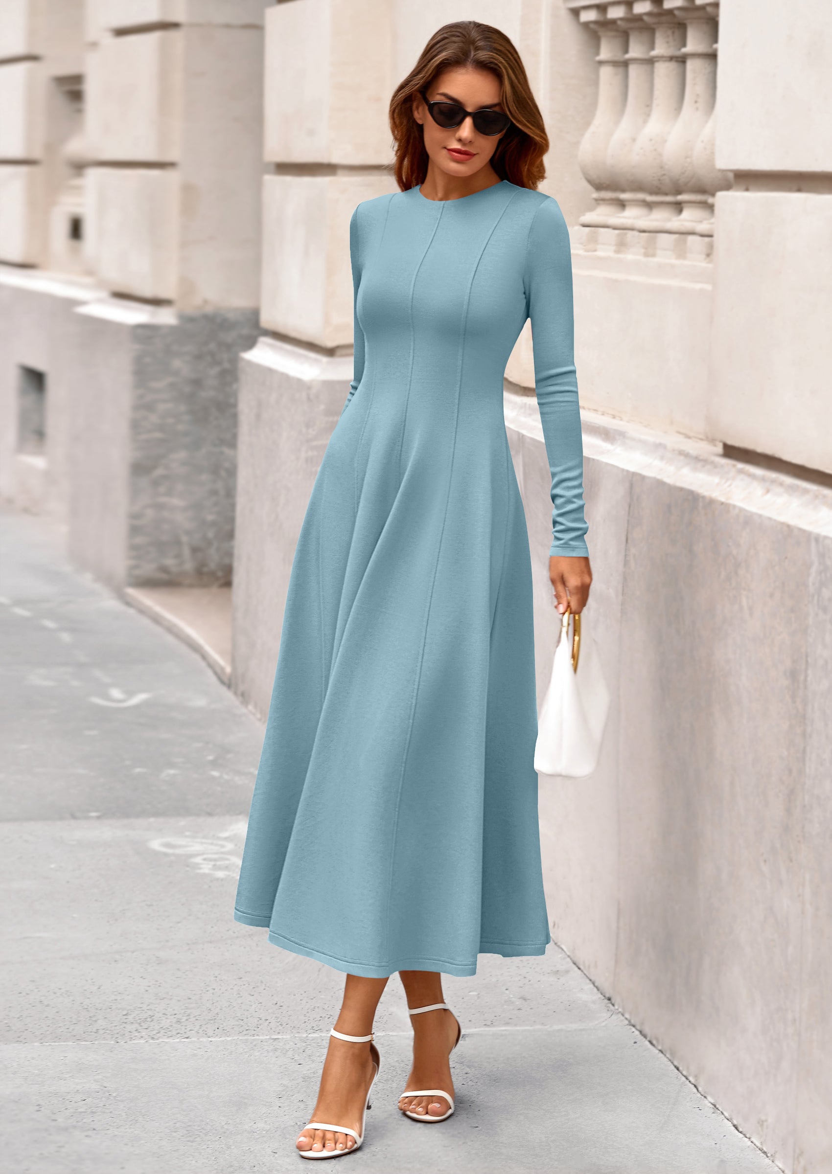 PRETTYGARDEN Women's Fall Long Sleeve Midi Dress Casual Elegant Ruffle Flowy A Line Swing Cocktail Party Dresses