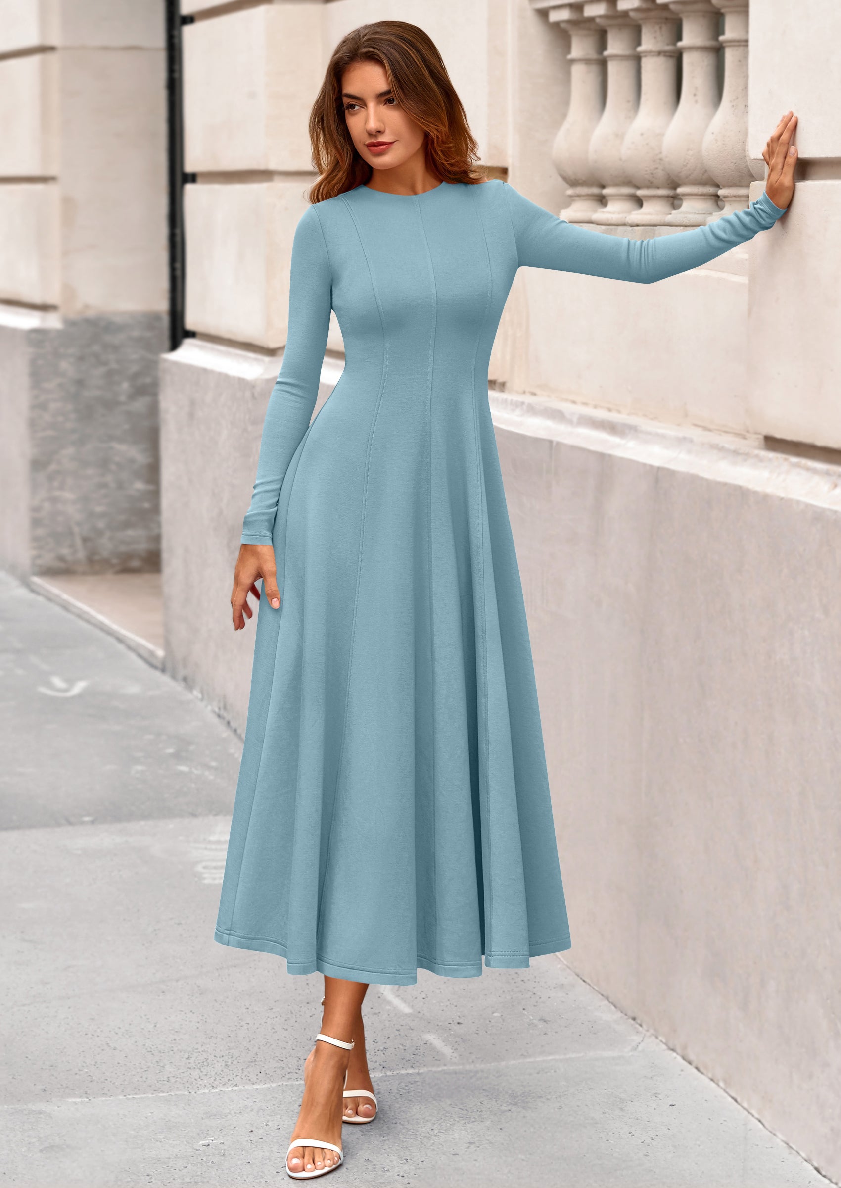 PRETTYGARDEN Women's Fall Long Sleeve Midi Dress Casual Elegant Ruffle Flowy A Line Swing Cocktail Party Dresses