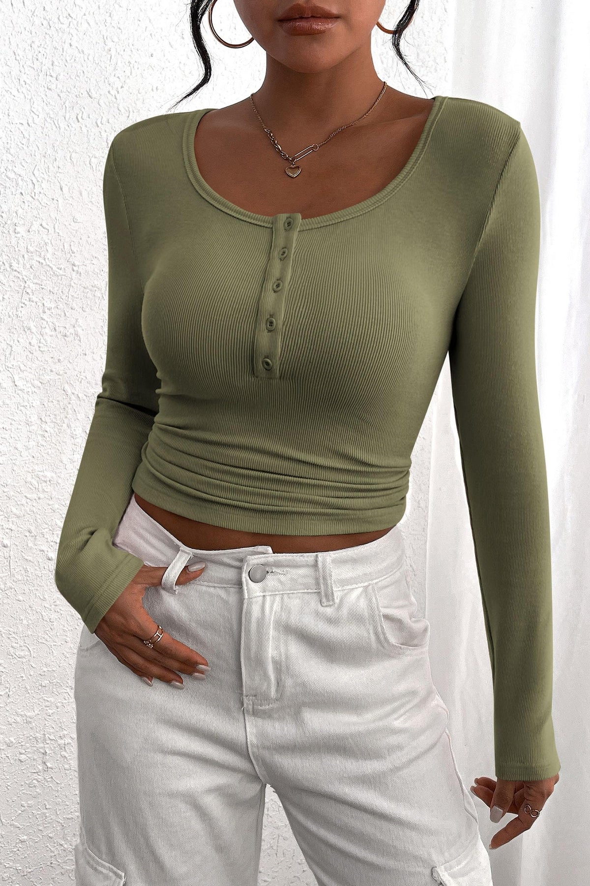 Long Sleeve Henley T Shirts Button Down Ribbed Knit Slim Fit Casual Basic Tops Blouse