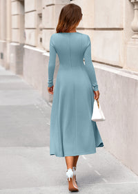 PRETTYGARDEN Women's Fall Long Sleeve Midi Dress Casual Elegant Ruffle Flowy A Line Swing Cocktail Party Dresses