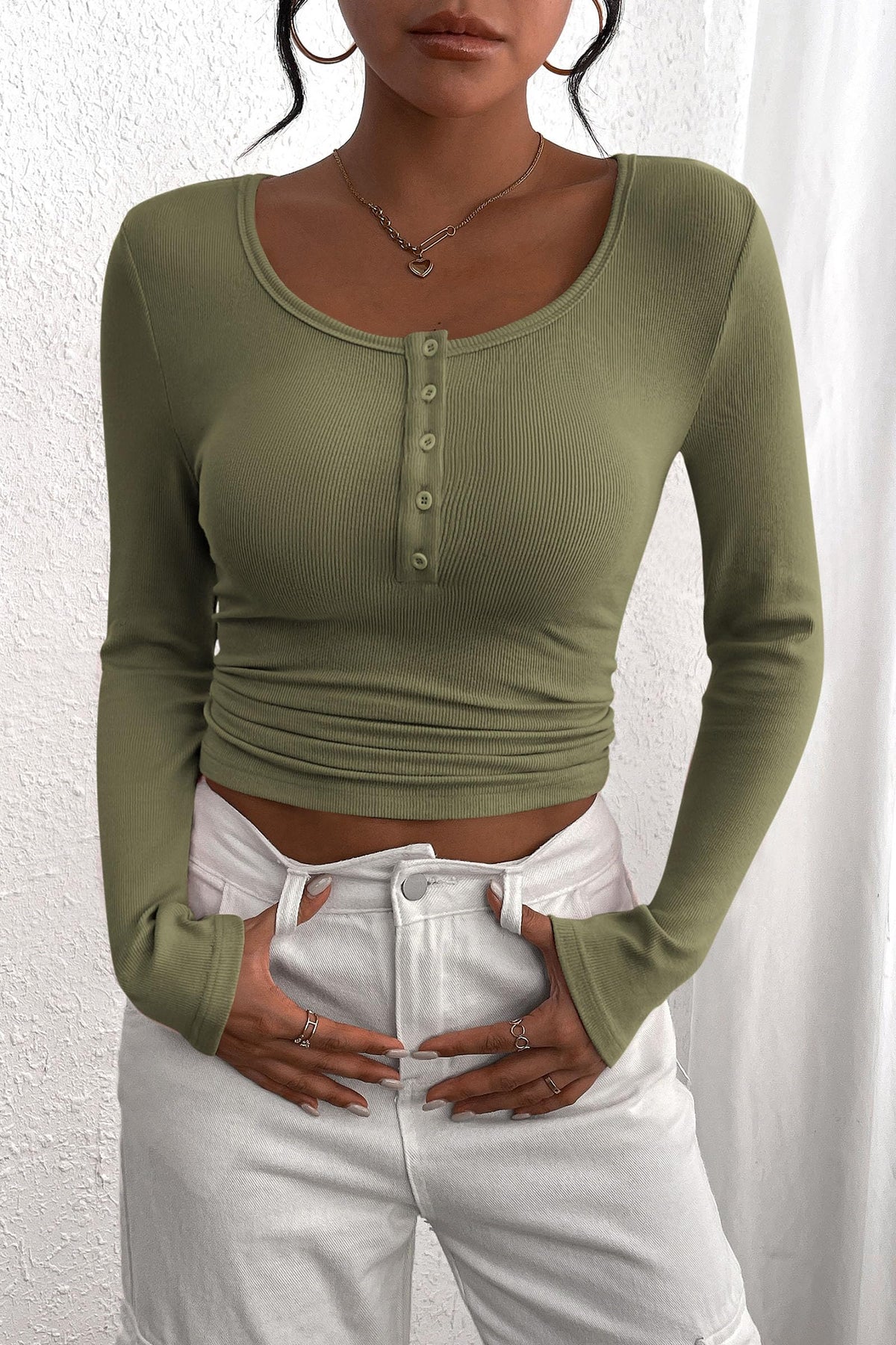 Long Sleeve Henley T Shirts Button Down Ribbed Knit Slim Fit Casual Basic Tops Blouse