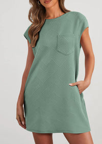 PRETTYGARDEN Women's Summer Short T Shirt Dress Cap Sleeve Crew Neck Casual Loose Basic Mini Dresses