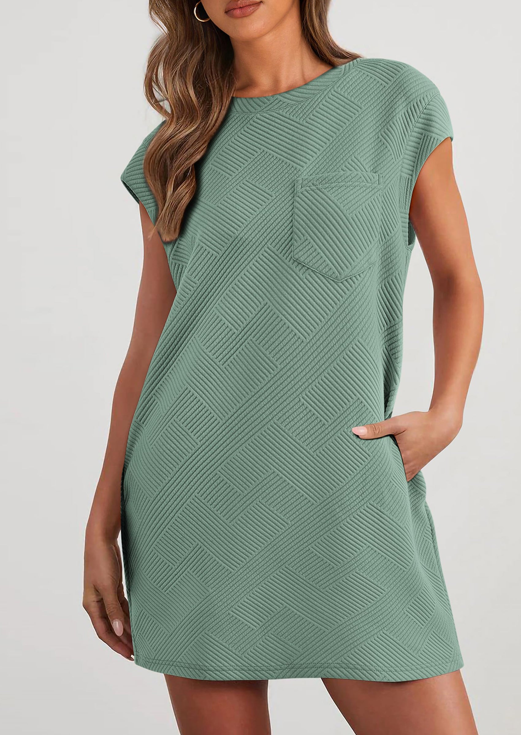 PRETTYGARDEN Women's Summer Short T Shirt Dress Cap Sleeve Crew Neck Casual Loose Basic Mini Dresses