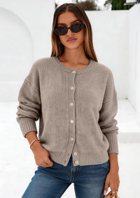 PRETTYGARDEN Long Sleeve Crewneck Button Down Womens Sweaters Fall Open Front Chunky Cardigan Sweaters for Women
