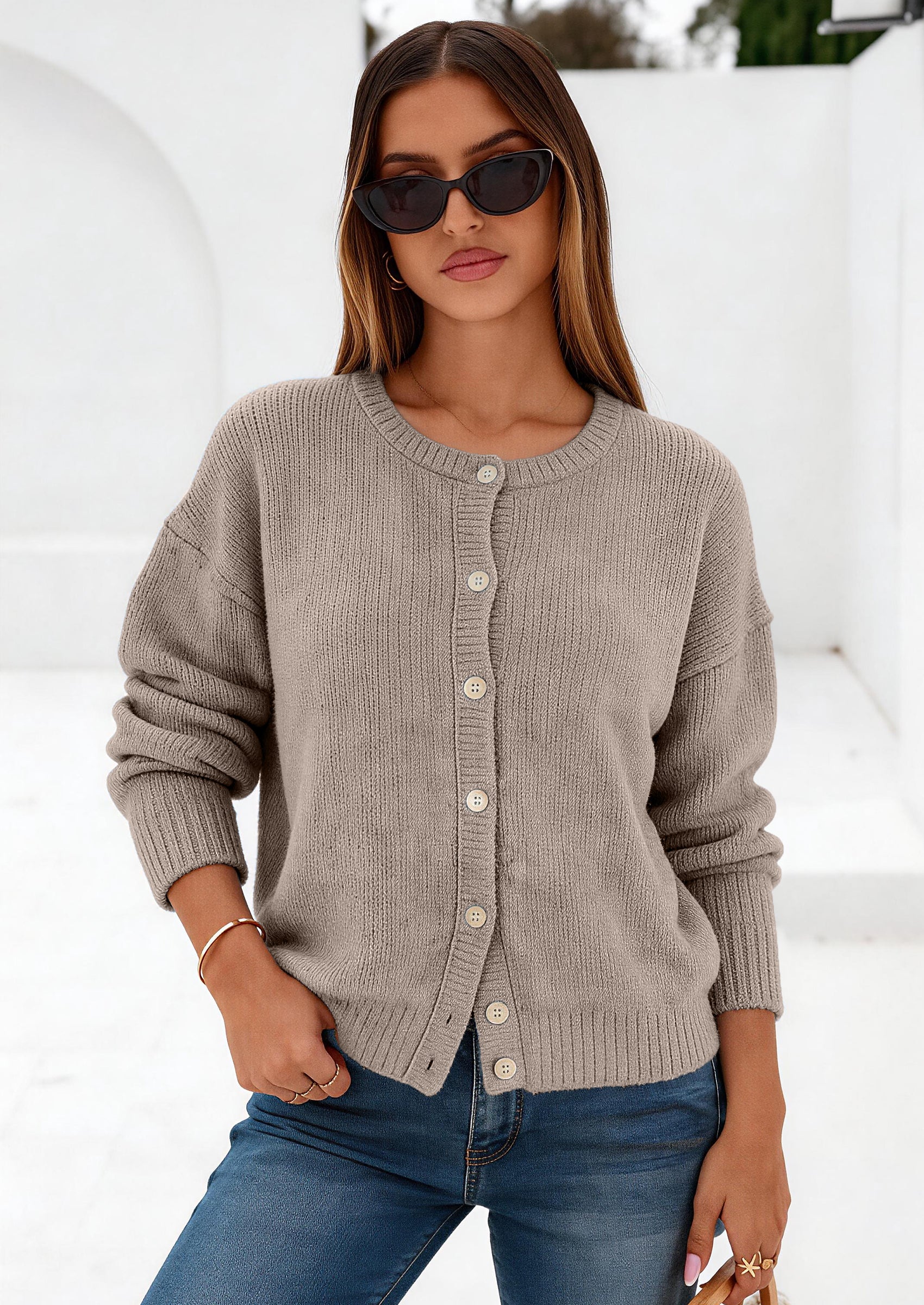PRETTYGARDEN Long Sleeve Crewneck Button Down Womens Sweaters Fall Open Front Chunky Cardigan Sweaters for Women