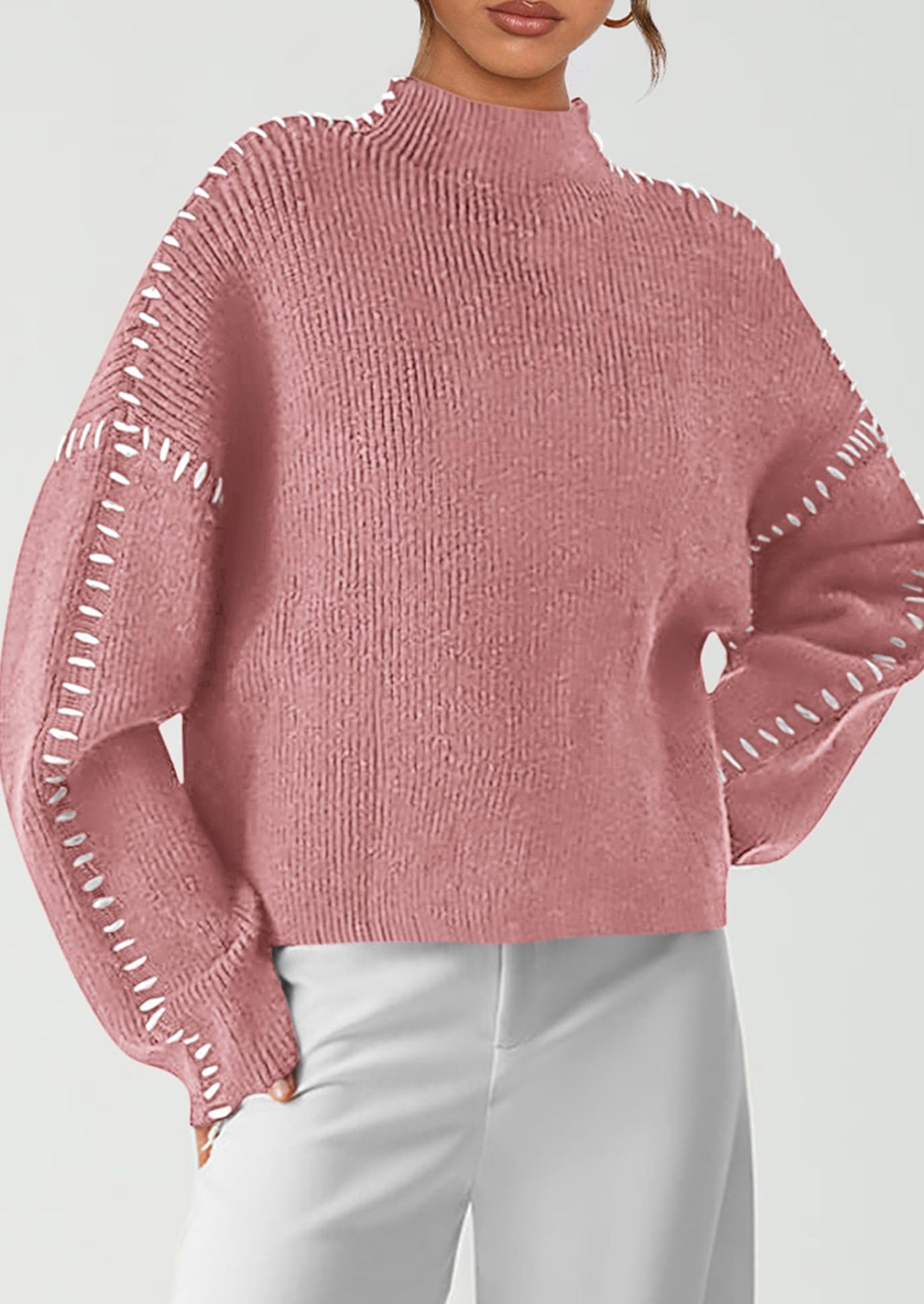 PRETTYGARDEN Women's Chunky Knit Sweaters Fall Long Sleeve Mock Neck Oversized Pullover Tops Winter Fashion Clothes