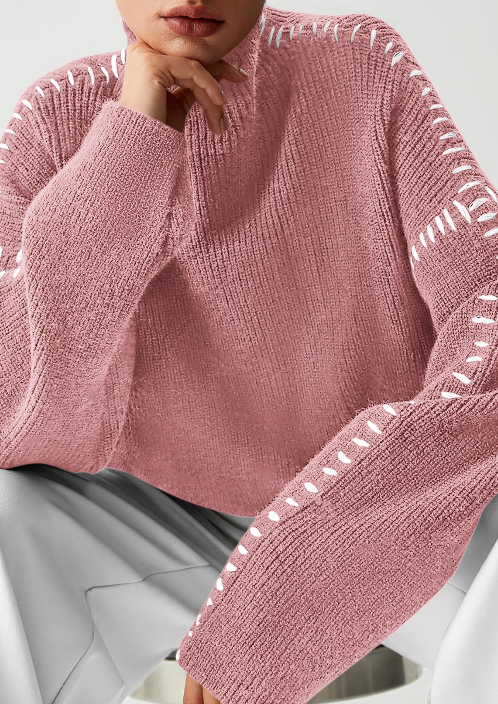 PRETTYGARDEN Women's Chunky Knit Sweaters Fall Long Sleeve Mock Neck Oversized Pullover Tops Winter Fashion Clothes