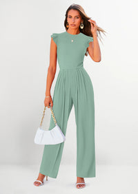 PRETTYGARDEN Casual Ruffle Cap Sleeves Romper Crew Neck Rib Knit One Piece Outfits