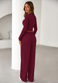 PRETTYGARDEN Women's Fall Trendy 2 Piece Outfits Lounge Sets Long Sleeve Top Henley Shirts Wide Leg Pants Travel Clothes