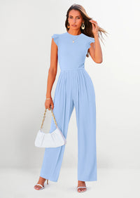 PRETTYGARDEN Casual Ruffle Cap Sleeves Romper Crew Neck Rib Knit One Piece Outfits