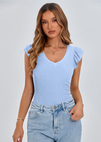 PRETTYGARDEN Womens V Neck Summer Tops Ruffle Sleeveless Slim Fit T Shirts Going Out Casual Blouses