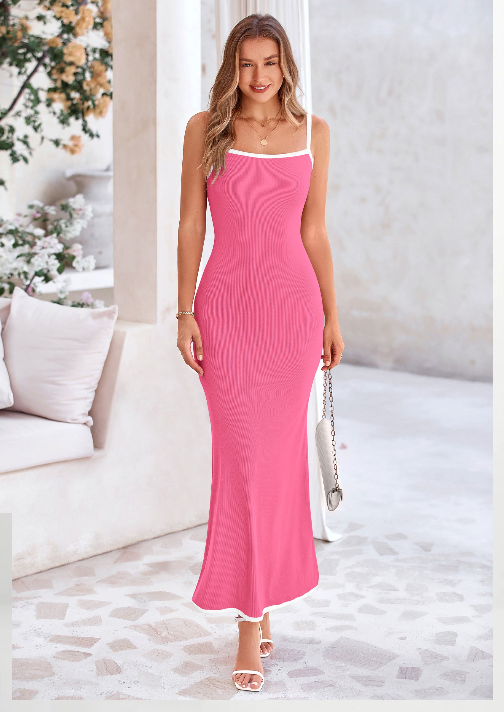 PRETTYGARDEN Spring Dresses for Women Summer Resort Wear Sexy Bodycon Sundress Spaghetti Strap Vacation Maxi Dress