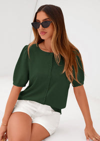 PRETTYGARDEN Puff Short Sleeve Cardigans for Women Lightweight Summer Shirts Button Up Knit Sweater Tops Spring Clothes PRETTYGARDEN