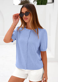 PRETTYGARDEN Puff Short Sleeve Cardigans for Women Lightweight Summer Shirts Button Up Knit Sweater Tops Spring Clothes PRETTYGARDEN